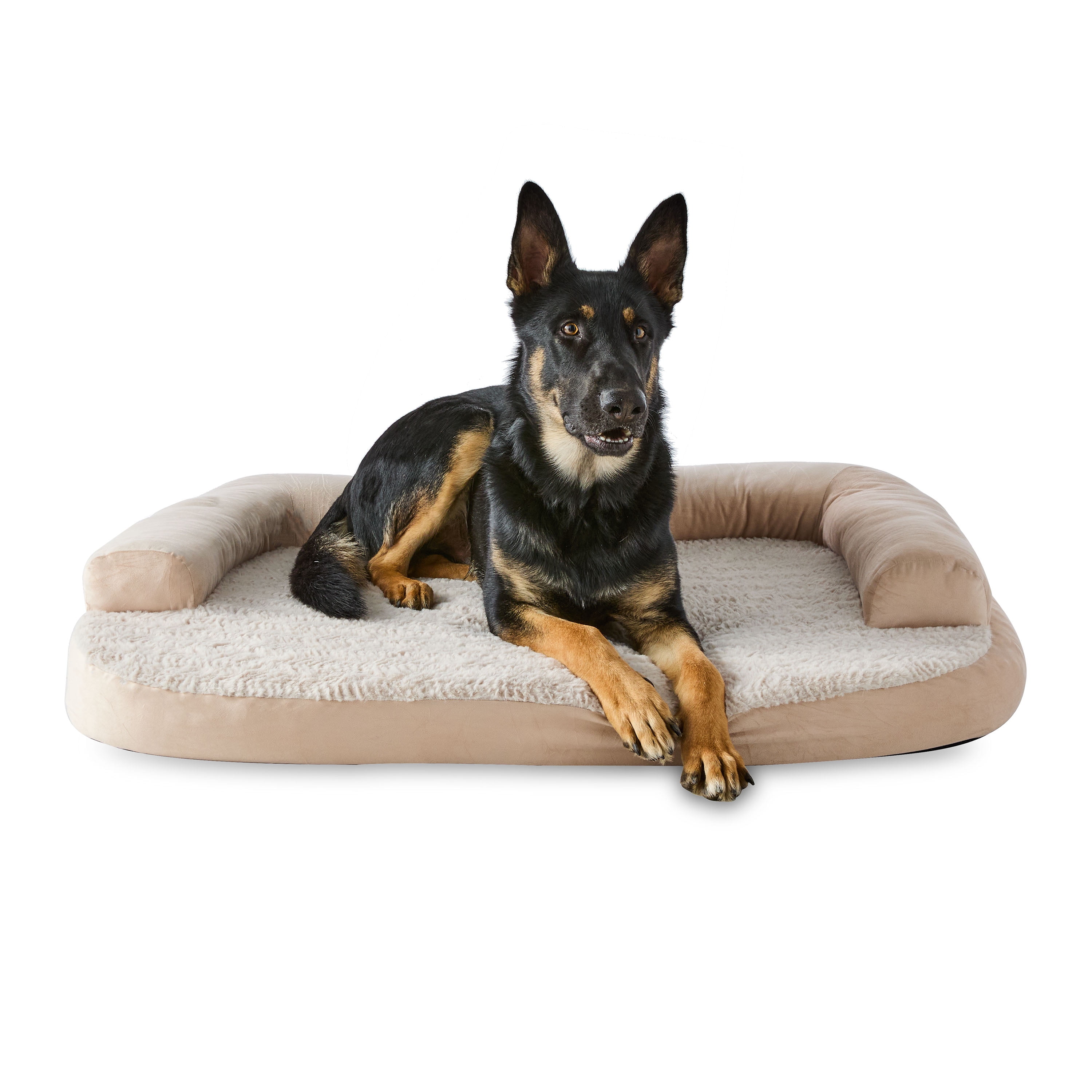 Vibrant Life Extra Large Round Corner Sofa Style Dog Bed, Tan, 35" x 48"