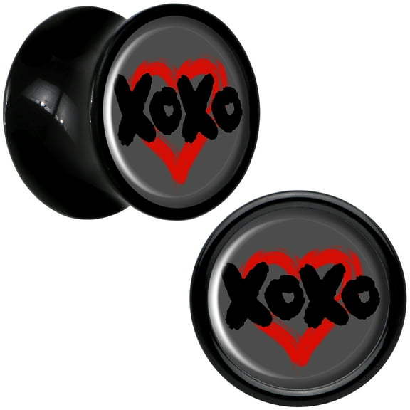 Body Candy 0g 2PC Black Acrylic XOXO Heart Saddle Plugs Double Flare Plug Ear Plug Gauges 8mm