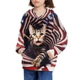 thumbnail image 3 of Xoenoiee Kids Long Sleeve Hoodies Pullover Sweatshirt Cosy Hooded Activewear for Boys Girls with Front Kangaroo Pocket, 3D Vortex American Flag cat Pattern, XL, 3 of 7