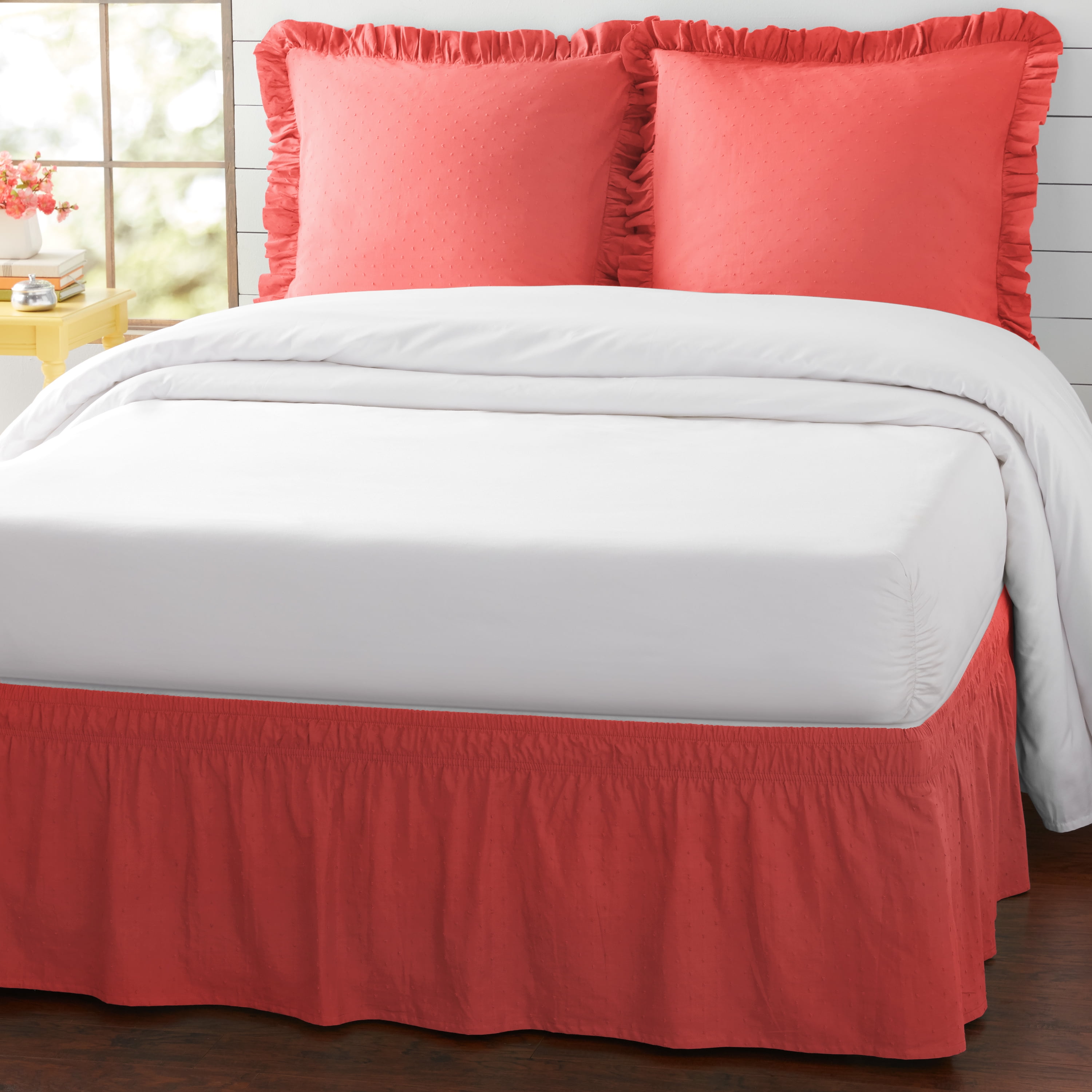 The Pioneer Woman Swiss Dot 3-Piece Bedskirt and Sham Set, Coral