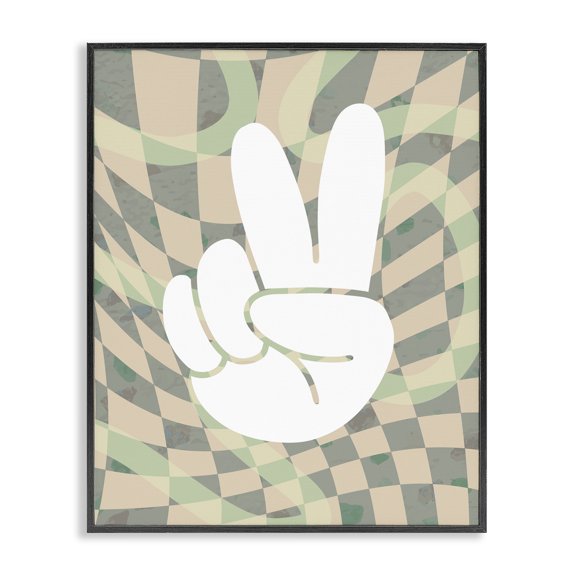 Stupell Industries Contemporary Patterned Peace Symbol Black Framed Giclee Art, 16 x 20, by Lil' Rue