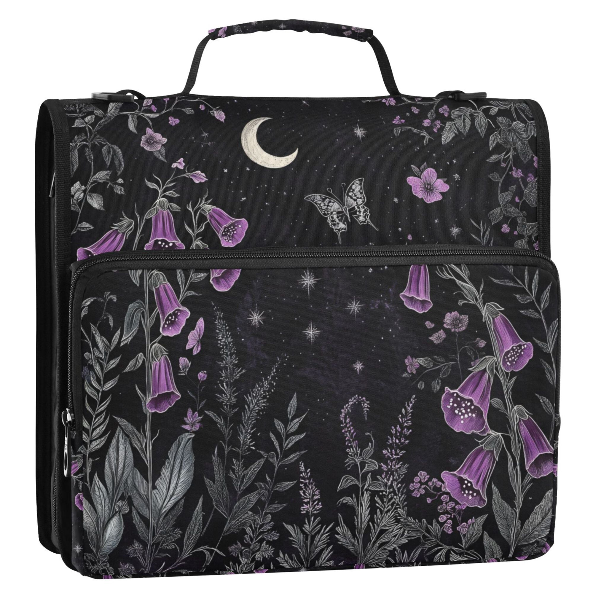 FORMRS Zipper Binder with Shoulder Strap 2-inch Ring 500 Sheet Capacity File Bag, Gothic Floral Print
