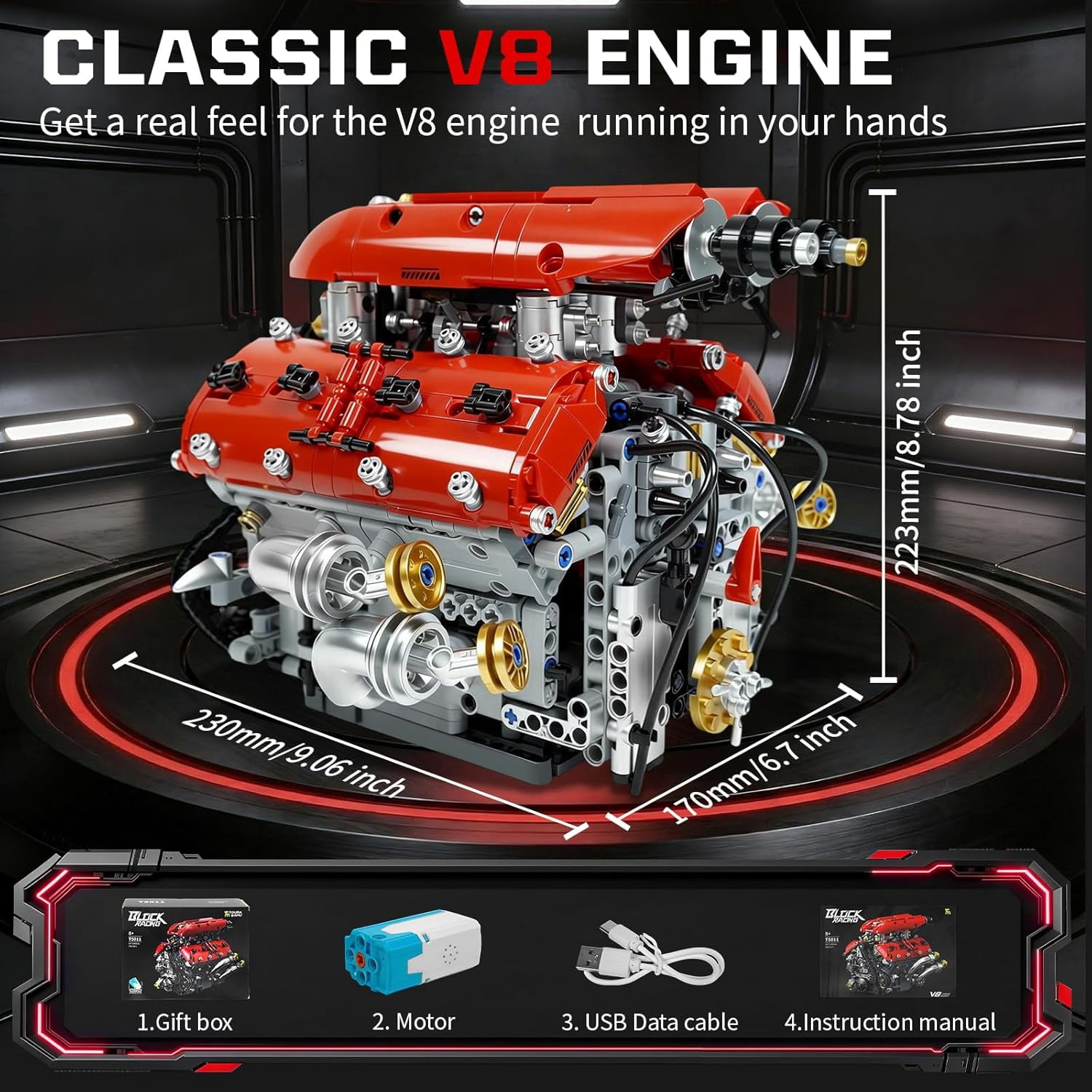 V8 Engine Model Kit, Build Your Own Visible Car Motor, Advanced STEM Mechanical Building Block Set for Adults, Collectible Engine Model for Display