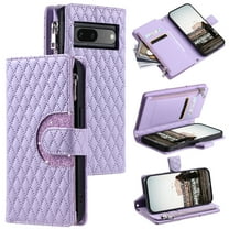 Allytechgroup 9 Cards Slots Wallet Case for Google Pixel 6, Zipper Pocket Hand Wrist Stand Kickstand Shockproof Bumper Phone Case Cover for Google Pixel 6 for Girls Women, Purple