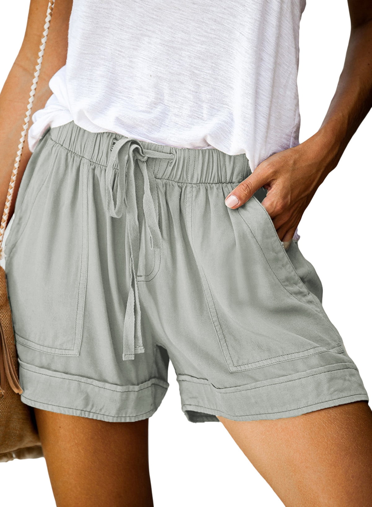 Asvivid Womens Casual Comfy Drawstring Elastic Waist Shorts with Pockets 