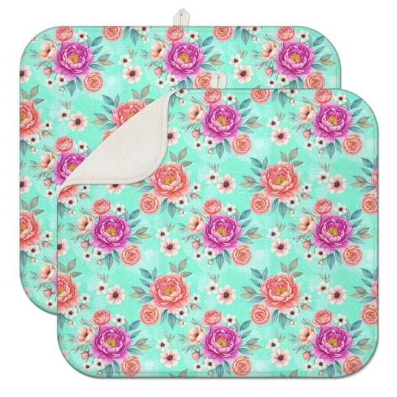 Pioneer Flower Floral Print Pattern Kitchen Dish Drying Mat 1 Pack, Ultra Absorbent Microfiber Drainer Mat, 16"x18"