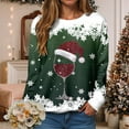 thumbnail image 2 of larppty Crewneck Sweatshirts Ugly Christmas Sweater for Women Funny Long Sleeve Xmas Wine Glass Pullover Shirts (Dark Green, XL）, 2 of 9