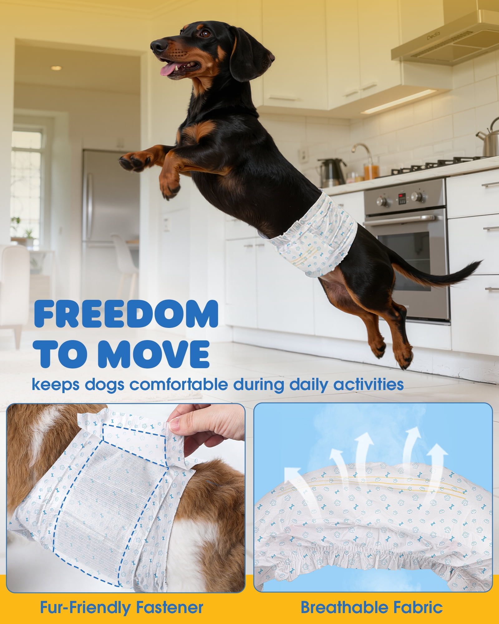 Powools Male Dog Wraps - Disposable Dog Diapers with Multi-Layer Absorption, Puppy Diapers with Wetness Indicator, Breathable & Leakproof, 100 Count, S