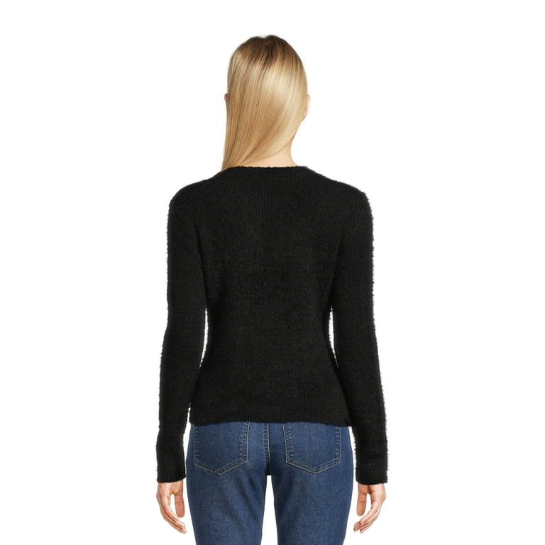 No Boundaries Juniors Rhinestone Heart Keyhole Sweater Midweight