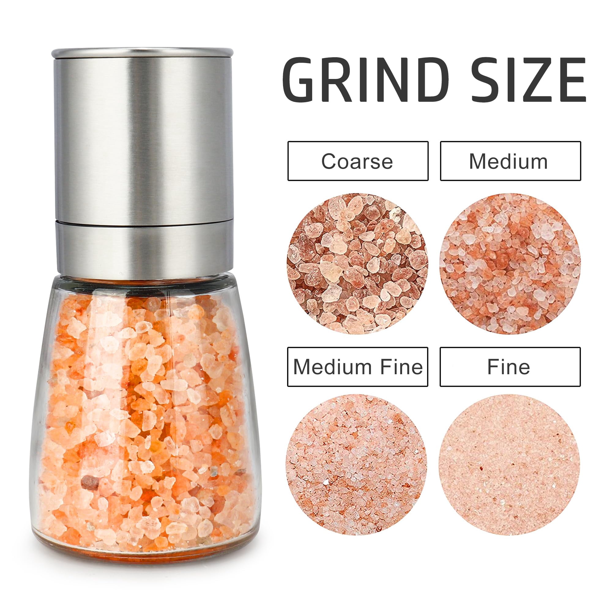 Salt and Pepper Grinder Set Refillable Adjustable Coarseness Stainless Steel with Ceramic Rotor Kitchen Spice Mills Set of 2