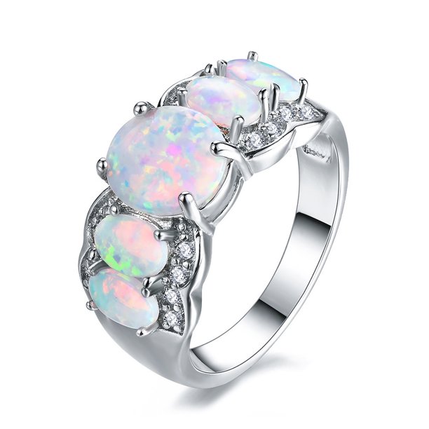 Sonducket Anillo gran piedra ovalada moda encanto joyería dedo accesorios Iris piedra de nacimiento mujeres boda compromiso propuesta Accesorios de disfraces Blanco 9 # Sonducket AP014923-05