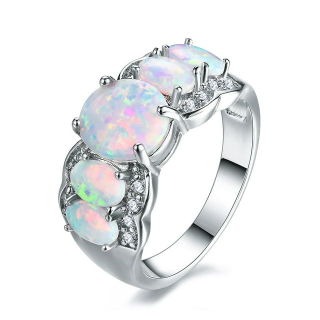 sweethay Anillo Charm Fires 5 Piedras Joyas Accesorios para dedos iris Mujer Compromiso de boda Proponer regalo Accesorios de disfraces Blanco 7 #