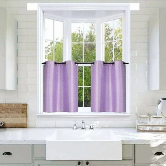D24 Blackout Short Curtains 30" wide X 36" Long each Tier Lavender 2 Piece window tier drape insulated for kitchen/restaurant/bar
