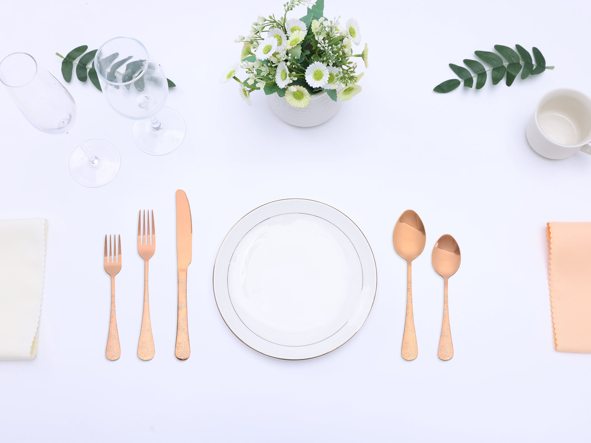 Unique Bargains 20 Piece Stainless Steel Floral Flatware Silverware Set for 4 Rose Gold
