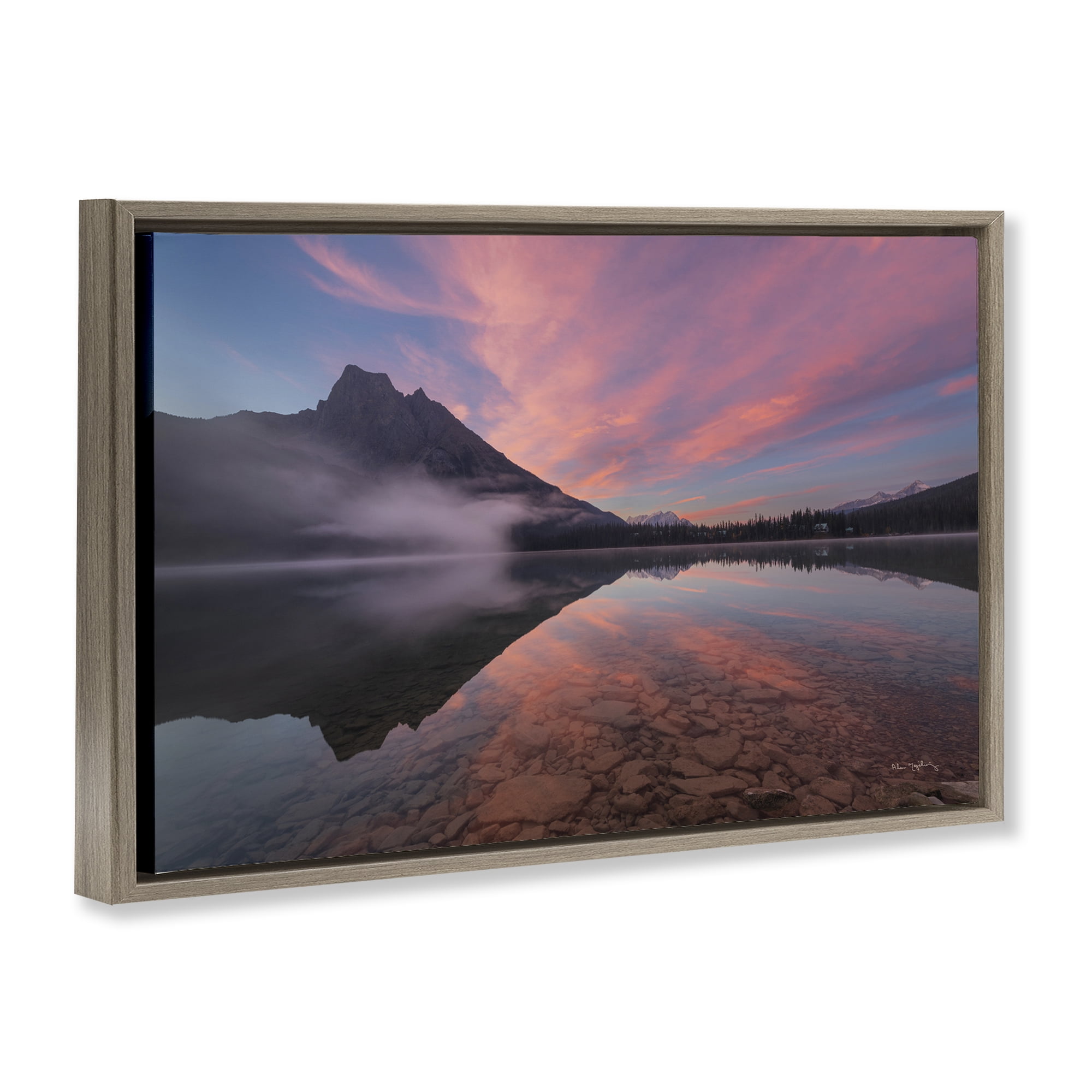 Stupell Industries Emerald Lake Sunset Landscape & Nature Photography Brown Floater Framed Canvas Art Print Wall Art, 31 x 21