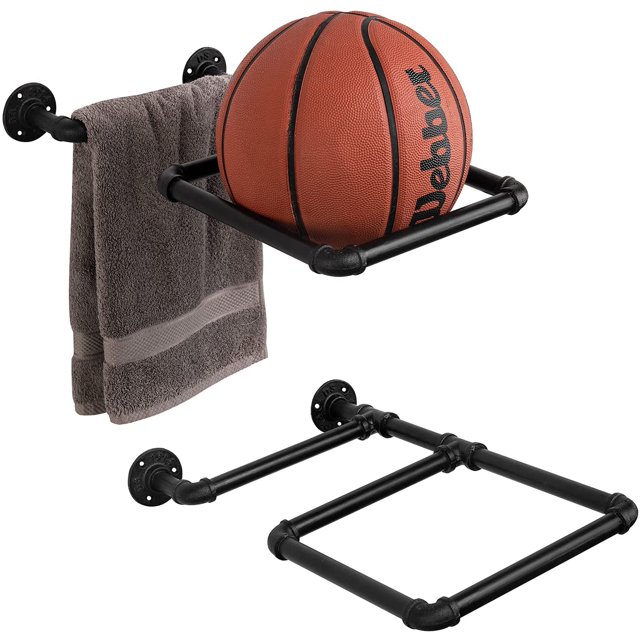 Wall-Mounted Exercise Ball Rack | Black Industrial Pipe Yoga Stability Ball Storage Display Holder for Home Gym
