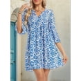 thumbnail image 6 of Women Summer Boho Dress 2025 Casual V Neck Babydoll Ruffle Sleeve Floral Mini Tunic Petite Sundress Blue S, 6 of 9