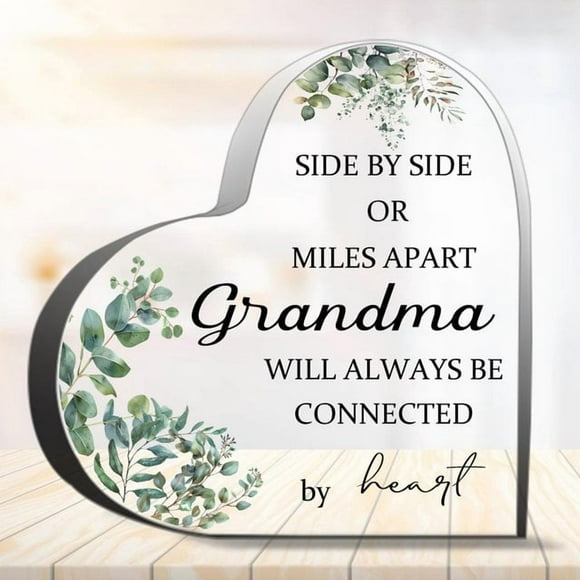 Acrylic Plaques Heart Side By Side Or Miles Apart Grandma Will Always Be Connected By Heart Clear Acrylic Desk Decorative Sign for Home Decor 4 x 4 Inches