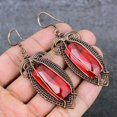thumbnail image 4 of Natural Garnet Gemstone Copper Wire Wrap Gift Jewelry Earring 3.35", 4 of 4