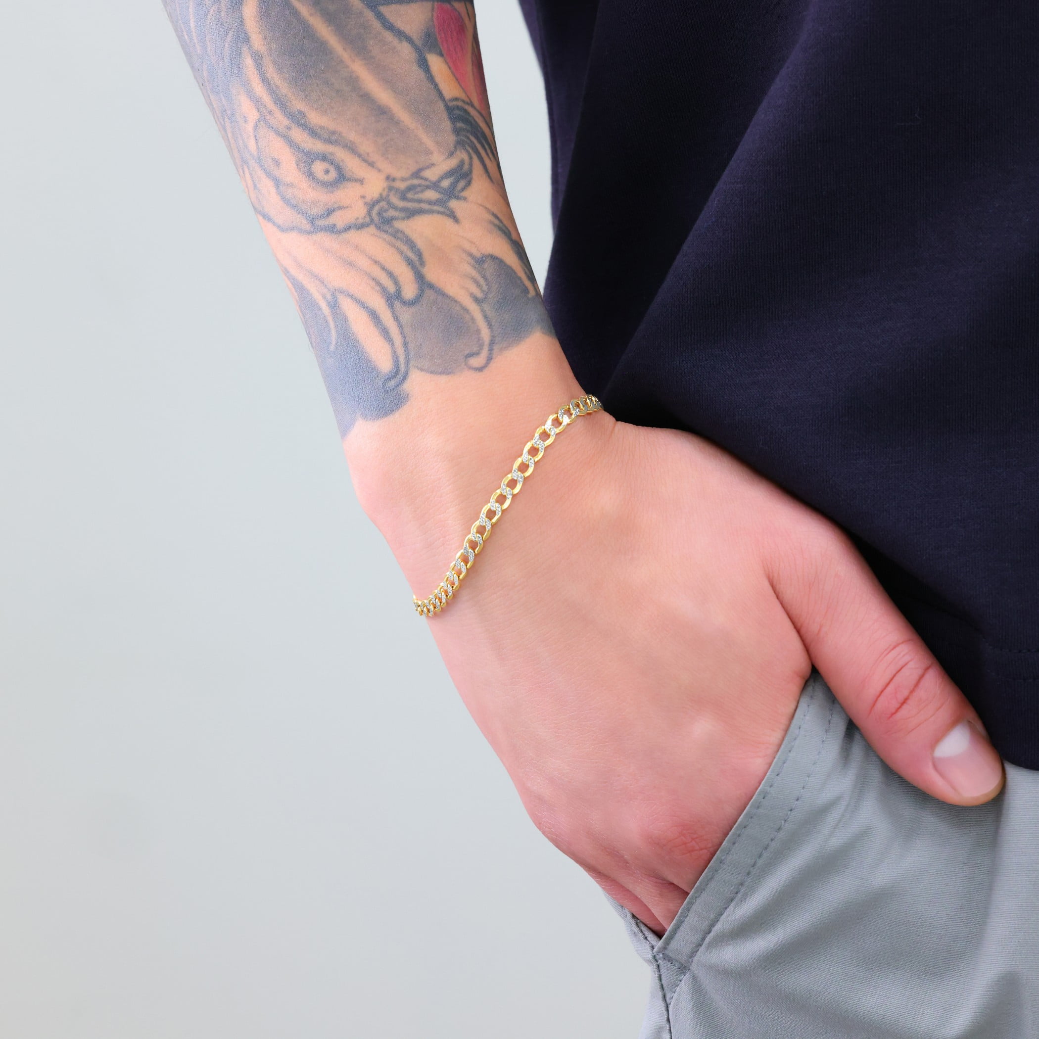 Nuragold 10K Real Yellow Gold Cuban Diamond Cut Pave Curb Link Chain Bracelet 7"-9" (2.5mm-6.5mm) Italian Jewelry for Men & Women