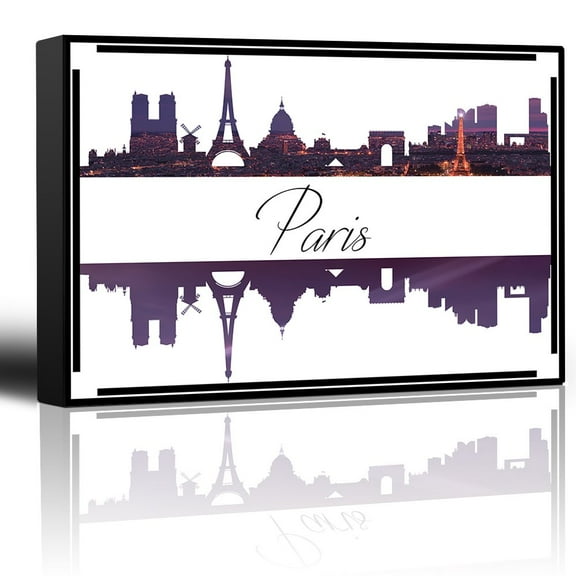 wall26 - City Skyline Series - Paris - Colorful Urban Art - Sunsets and Silhouettes Famous Buildings and Landmarks - Canvas Art Home Art - 16x24 inches