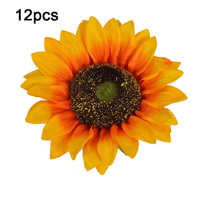Cabeza de girasol artificial Simulación de cabezas de flores Ramo de fiesta de boda Accesorios de bricolaje, 12 piezas, Amarillo anaranjado, 14cm Monstrate HA7119-04B