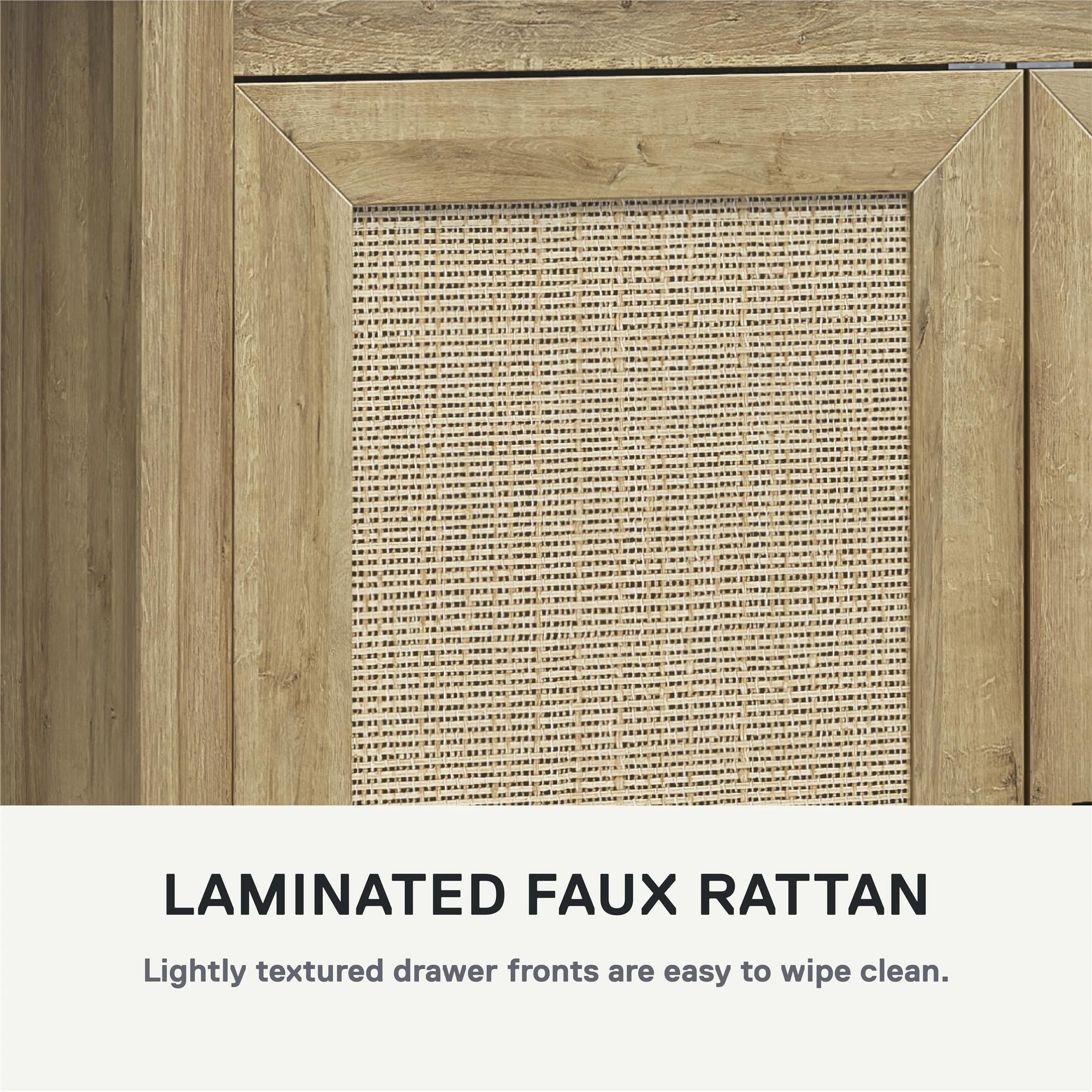 Ameriwood Home Wimberly Tall 1-Door Cabinet, Natural with Faux Rattan