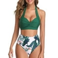 thumbnail image 6 of Women Two Piece Vintage Swimsuit Retro Halter Ruched High Waist Bikini with Bottom, 6 of 8