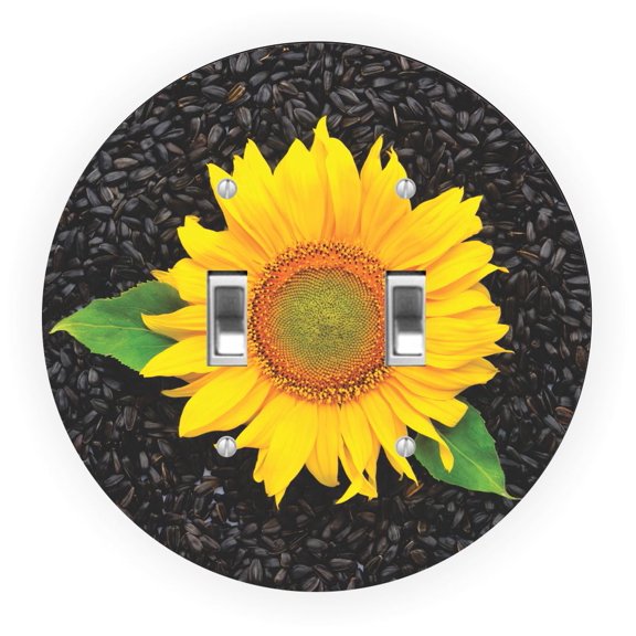 Sunflower Design - Round Light Switch Plate Cover - Double Toggle