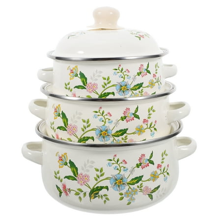 LITINKIMI Enamel Soup Pot Multi 3Pcs 8.7x7.1x5.5in Flat Bottom