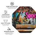 thumbnail image 3 of Fuzoiu Graffiti Lamp Urban Scene Print Leather Coasters Set,Drink Coasters Set of 4,for Tabletop Protection, Durable PVC Coasters,Home Décor and Housewarming Gift-Octagon, 3 of 6