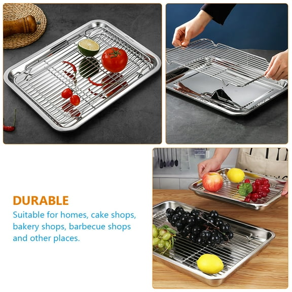 Stainless Steel Grill Plate Baking Pans Dishes for Oven Barbecue Small Metal Tray Multi-function Wire Rack