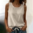 thumbnail image 2 of VBVC Women's Cotton Linen Crew Neck Tank Top , Loose Fit Summer Casual Blouse For Women , Ladies' Sleeveless Plain Shirt with Pockets,Beige,S-2XL, 2 of 9
