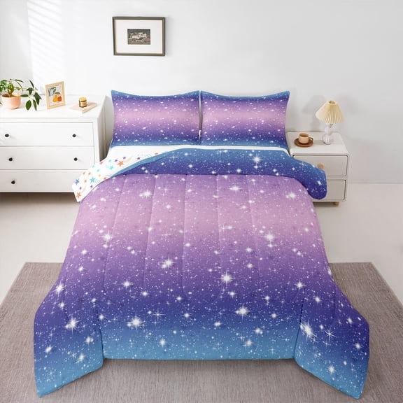 Castle Fairy Kids Glitter Print Twin Comforter Sets,Abstract Gradient Bedding Set
