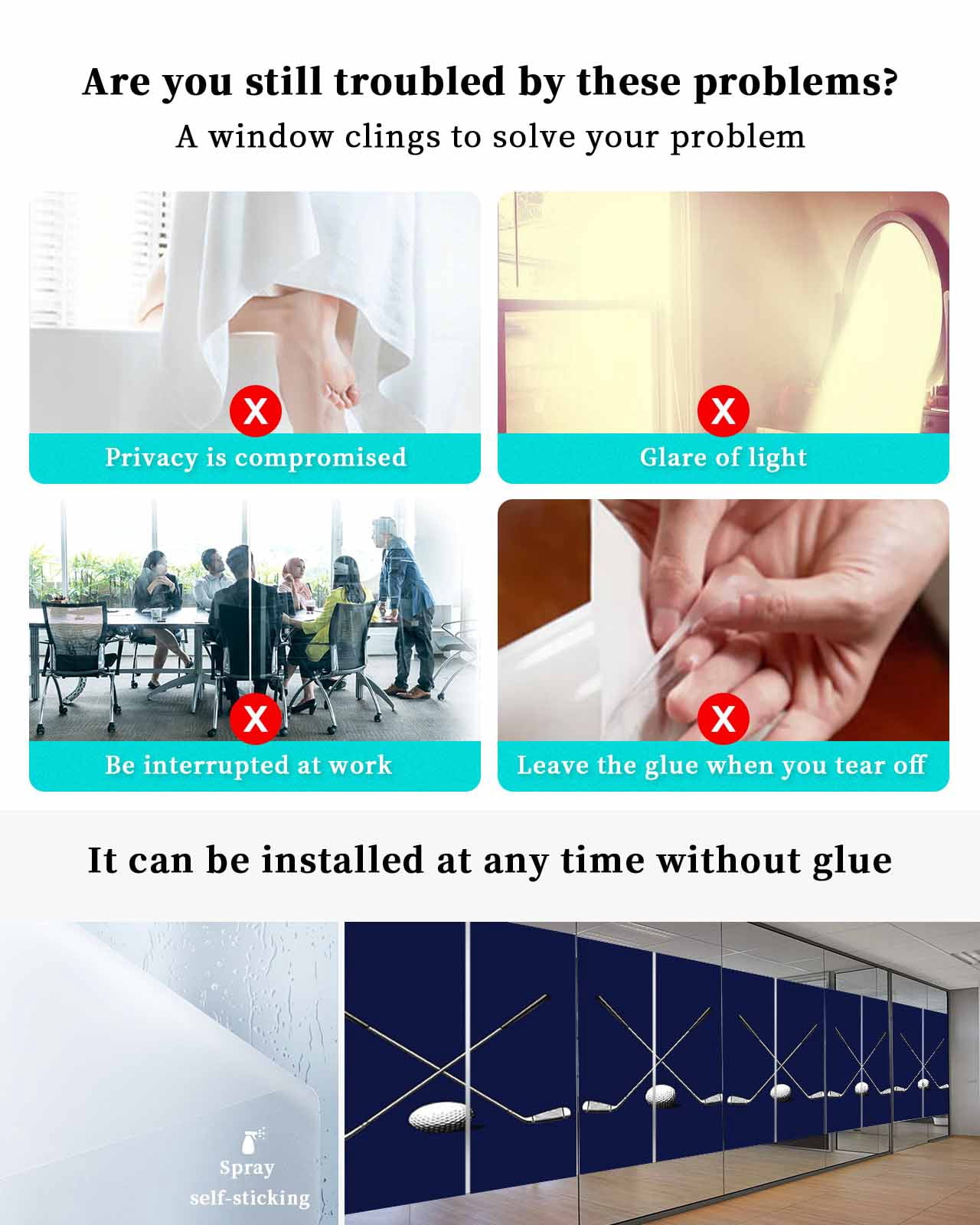 Window Privacy Film Golf Ball Stained Glass Window Film Decorative Sun Block Window Cover Navy Blue Monochrome Sport Window Clings Static Adhesive Sticker for Bathroom 23.6"x59"
