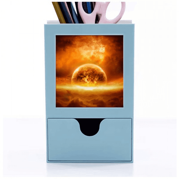en red planet like flame burning pattern Desk Supplies Organizer Pen Holder Card