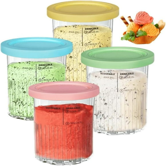 HLONK 4 Pack 24OZ Creami Pints and Lids Deluxe XL Cups for Ninja NC501 NC500 Creamy Icecream Containers Cups Jars -in-1 Creamer Ice Cream Maker Machine BPA Free (A)
