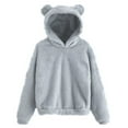 thumbnail image 2 of Cute Teddy Bear Ears Hoodie Long Sleeve Soft Warm Fleece Homewear 08-Light Gray L, 2 of 5