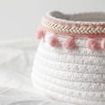 thumbnail image 2 of Cotton Rope Storage Basket Foldable Woven Storage Box Small Storage Baskets for Nursery, Living Room, Office - White / Pink Pompoms, 2 of 6