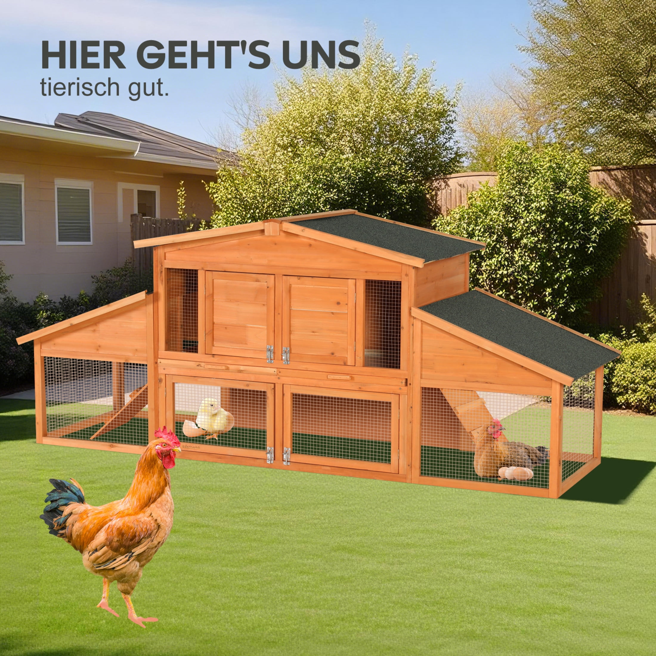 Noble House 91" Extra-Large Fir Wood Rabbit House, Outdoor Chicken Coop Hutch with Cleaning Tray, Natural