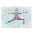 thumbnail image 1 of Colorful Cutting Board, Girl on Yoga Warrior Pose with Lotus Flower Petal Lines and Shapes Boho Art Print, Decorative Tempered Glass Cutting and Serving Board, Large Size, Purple Blue, by Ambesonne, 1 of 1