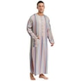 thumbnail image 4 of Mufeng Men's Thobe Muslim Loose Fit Stripe Robe Islamic Robe Multicolor Arabic Thobe with Pocket Grey XXL, 4 of 6