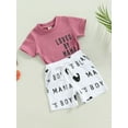 thumbnail image 3 of Genuiskids Toddler Baby Boys Summer Outfits Sets Short Sleeve Letters Print Shirt Tops + Drawstring Shorts Boys Daily Clothing Set, 3 of 9
