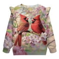thumbnail image 6 of Xoenoiee Cardinal Cherry Blossom Print Toddler Girls Ruffle Sweatshirt Cotton Sweater Long Sleeve Shirt Little Kids Pullover Tops for Fall Winter Spring, Size 5-6 Years, 6 of 7