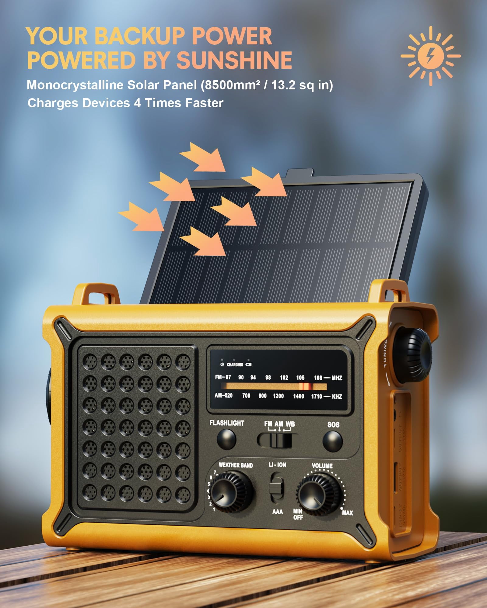 Hand Crank Emergency Radio Solar With 12000mah Power  Noaa/am/fm/weather Alert 5w Led Flashlight & Reading Lamp For Hurricanes Blizzards Outage Gear