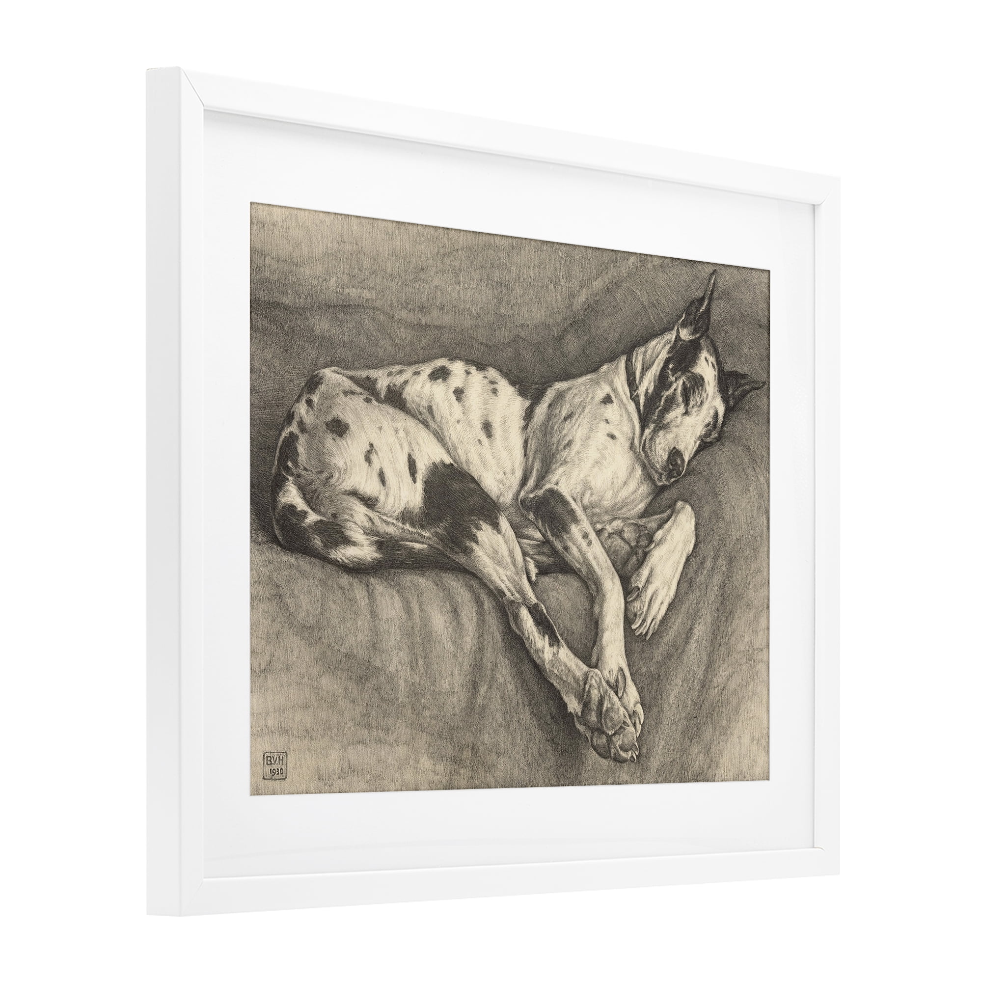 Stupell Industries Sleeping Hound Drawing White Framed Print Under Glass, design by Bertha Van Hasselt