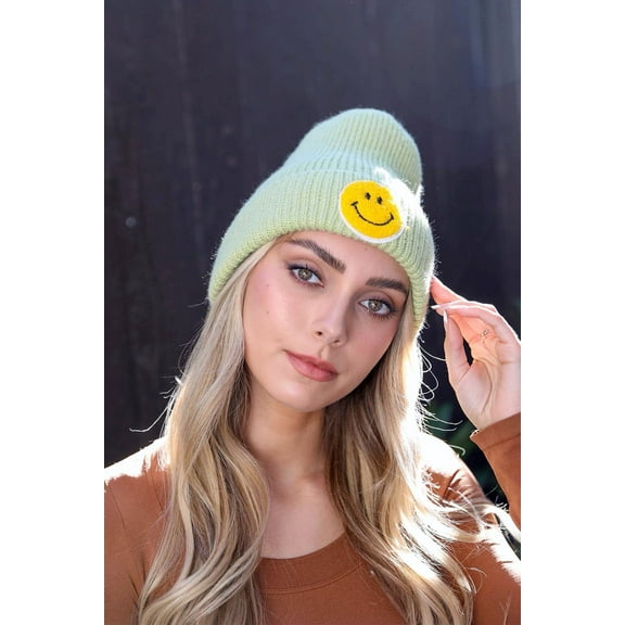 Smiley Face Ribbed Beanie ?