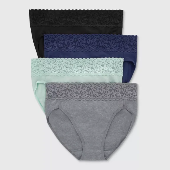 Hanes Women's 4pk Lace Hi-Cut Underwear - Black/Blue/Gray Size S-XXL