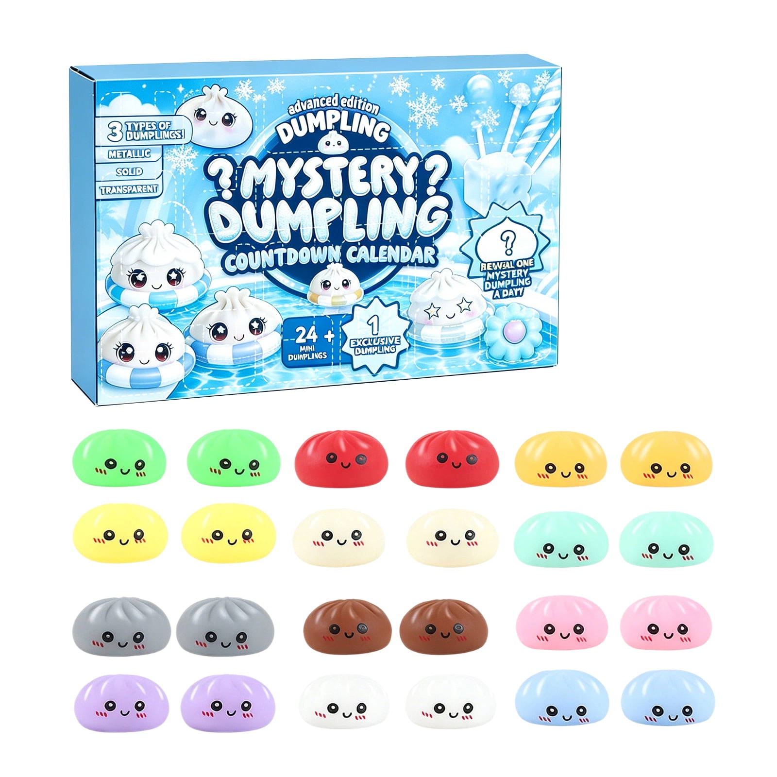 Dumpling Mystery Advent Countdown Calendar, 24-Day Dumpling Squishies Countdown Calendar, Mystery Dumpling Decompression Countdown Calendar