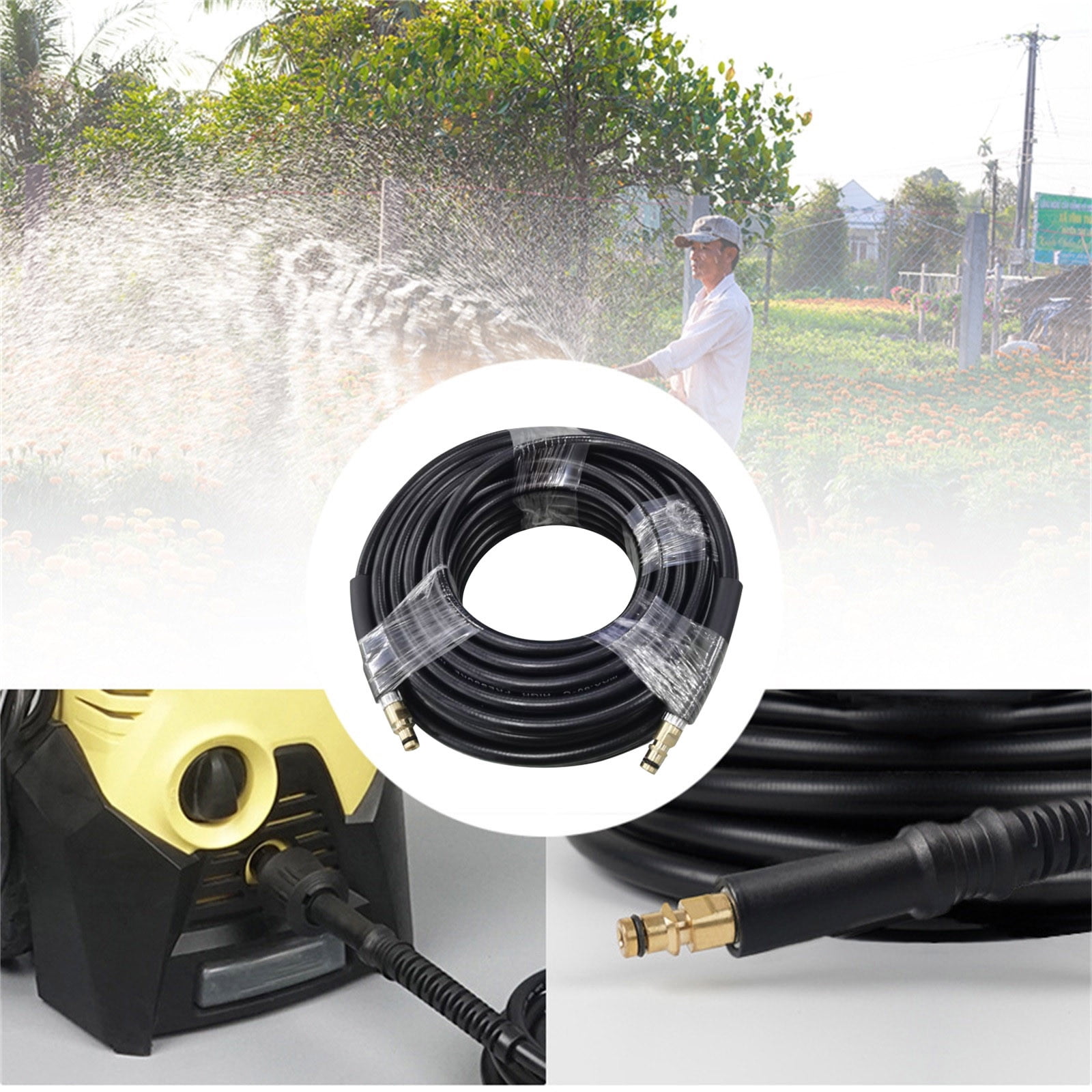 High Pressure Replacement Hose 50ft for Pressure Washer, Quick Connect Power Washer Hose with 1/4 Inch Fittings, M22 Threads for Electric and Gas Pressure Washers